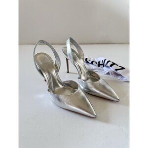 Schutz Lou Sling Back Pump Heels Prata Silver